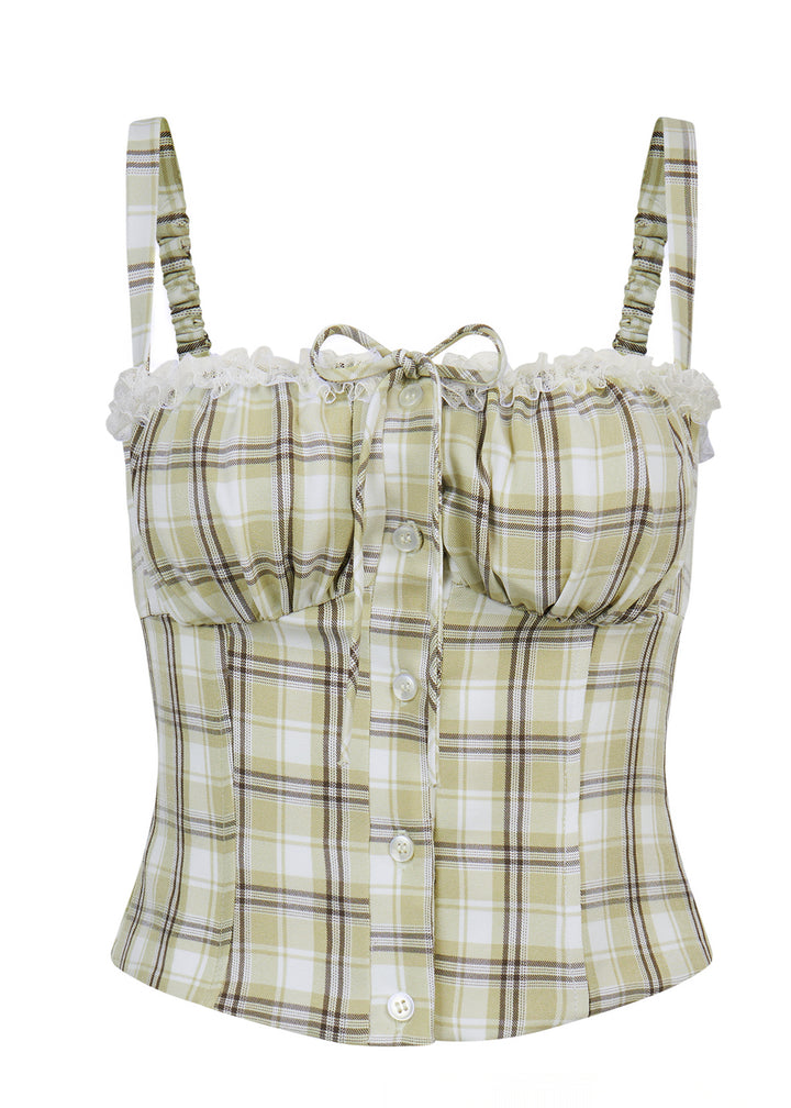 Prepster Plaid Top - in Olive